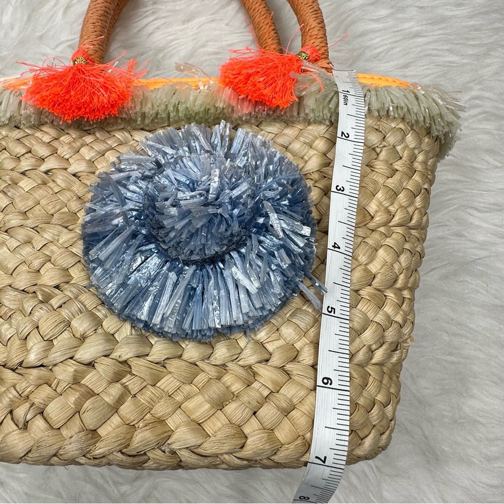MILLY Pom-Pom Small Straw Tote Bag - Picture 7 of 11